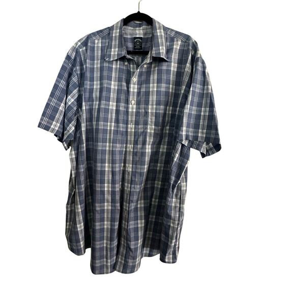 Brooks Brother Men's Blue White Plaid Print Short Sleeves Button Down Shirt 3XLT - Picture 1 of 6